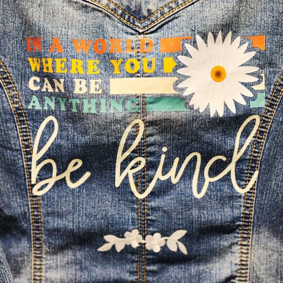 Be Kind Custom Upcycled Jean Jacket, Women's S - Picture 7 of 8
